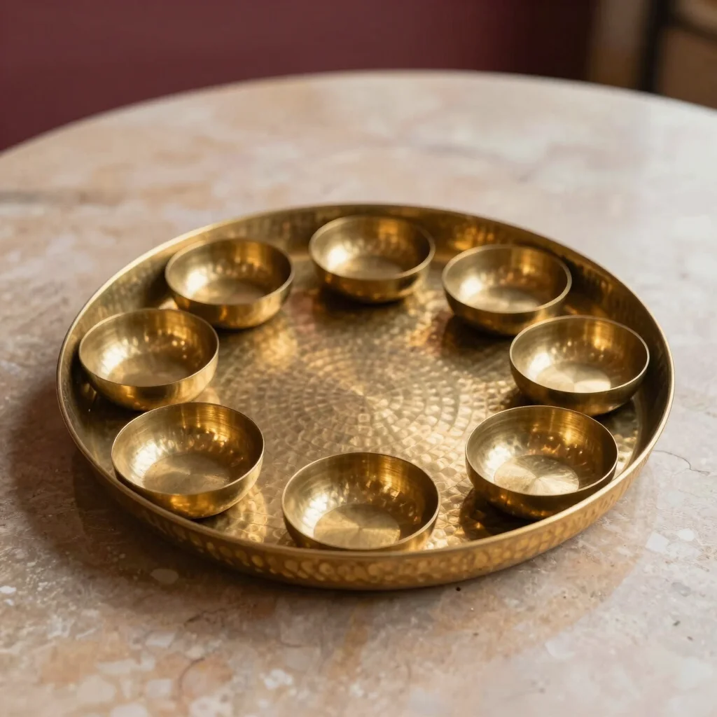 Hand-Hammered Brass Puja Thali Set